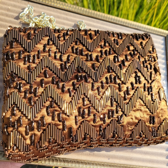 Vintage Handbags - Fine Arts Beaded Bag ~ Vintage ~ Hong Kong ~ Bronze Shimmer ~ Needs TLC